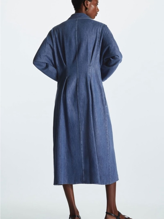 COS Dresses & Skirts - COS L Denim Zip Up Midi Dress Back Pleats Structural Architectural Modern Collar